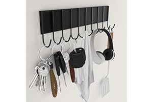 LAOWU Magnetic Key Holder For Fridge With 10 Hooks, Magnetic Utensil Holder For Wall, Strong Magnetic Key Hanger Hooks Organizer, Magnent Key Rack For Kitchen Metal Door Garage Grill Tools Coat Towel Purse