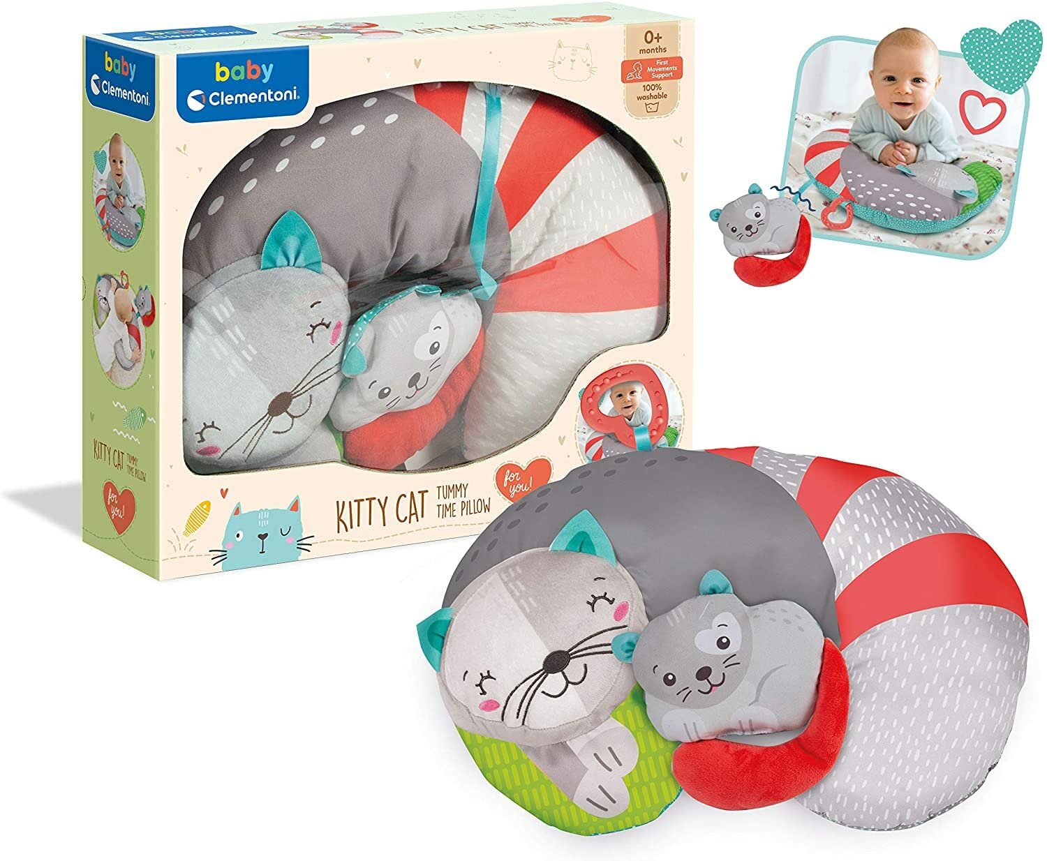 Clementoni 17278 Kitty-Cat Tummy Pillow, Multi-Colour