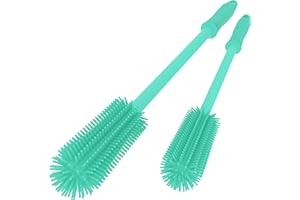 WQSS AOEIU Silicone Bottle Cleaning Brush | 2 Pack| 15.7”+12.6” Water Bottle Brush Cleaner Brush for Hydro Flask,Glassware,Vacuum Sports Bottle&Vases,Water Bottle Cleaner Brush for Narrow Neck Containers