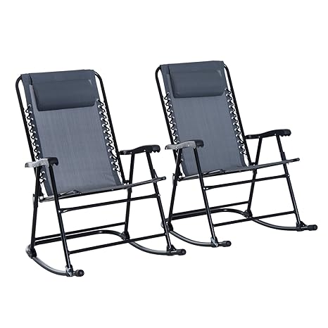 Outsunny Mesh Outdoor Patio Folding Rocking Chair Set Grey