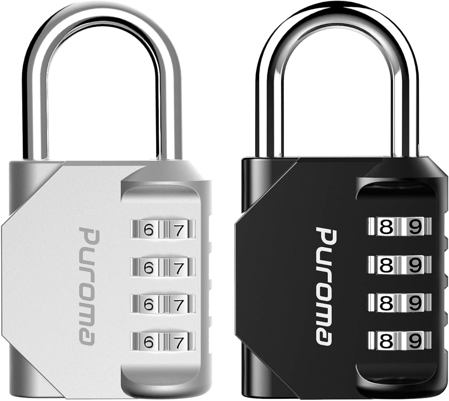 Puroma 2 Pack 4 Digit Combination Locks Outdoor Waterproof Padlock for School Gym Locker, Hasp Cabinet, Gate, Fence, Toolbox (Silver & Black) - - 