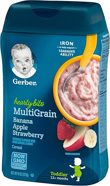 GERBER BABY CEREAL HEARTY BITS MULTIGRAIN CEREAL BANANA APPLE STRAWBERRY, 8 OUNCE