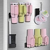 Magnetic Cup Storage Organizer Holder for Stanley 30/40 oz Tumbler,Water Bottle Organizer for Fridge and Wall Mount,4 Pack Set with Lid Organizer, Straw Rack for Stanley Cup Accessories, Gifts Ideal