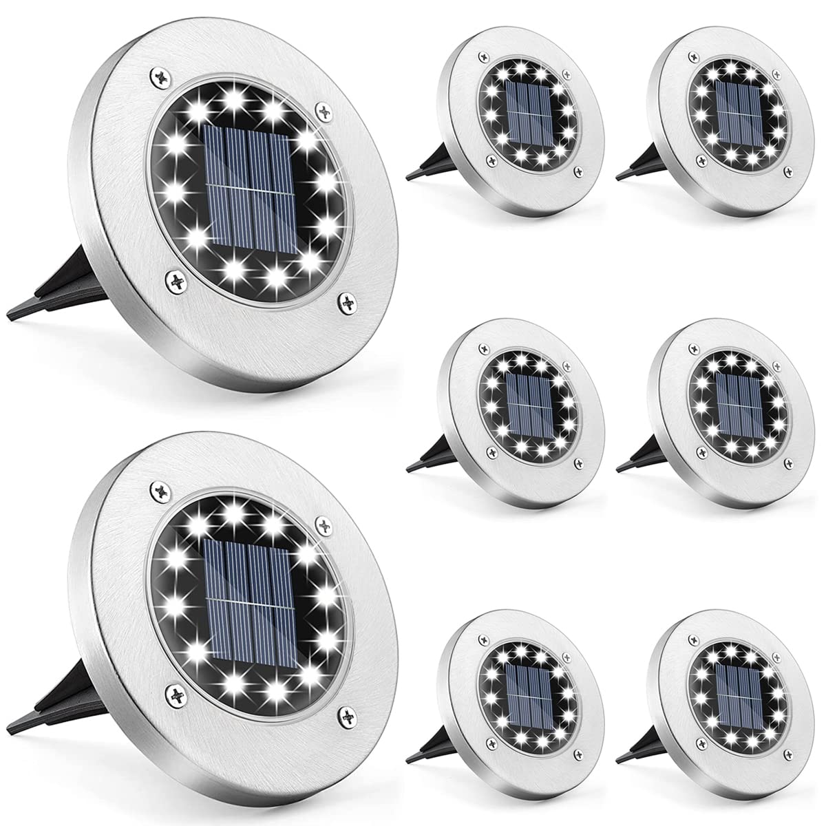 Anmossi Solar Ground Light,12 LEDs,IP65 Waterproof Path Lights,Solar Lights Outdoor Garden Powered for Lawn,Pathway,Patio,Garden,Cold White(8 Pack)