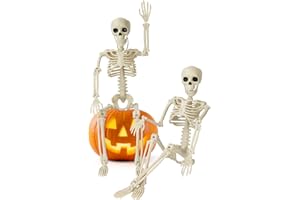 Kelool 2 Pack Halloween Skeleton Decorations,15.7" Spooky Full Body Mini Skeleton with Movable Posable Bones,Spooky Skeleton for Halloween Party Decor,Yard Graveyard Haunted House Props