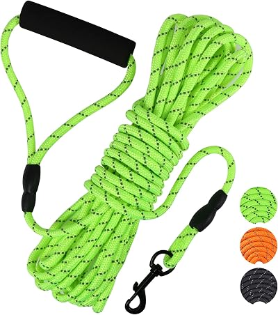 Vivifying Reflective Floating Long Dog Lead 10M 32ft Green with Soft Handle