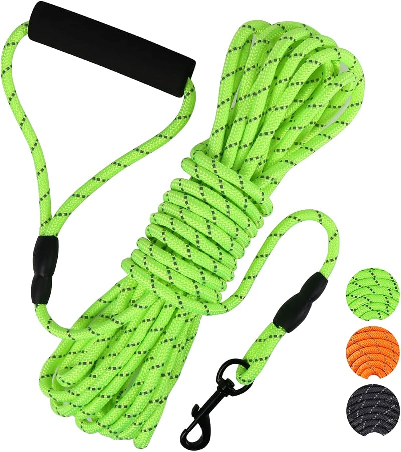 Vivifying Reflective Floating Long Dog Lead 10M 32ft Green with Soft Handle