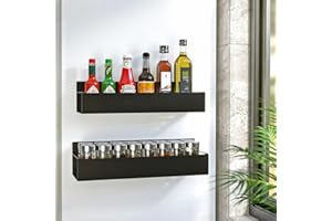 Hoenart Magnetic Spice Rack for Refrigerator, Moveable Magnetic Spice Organizer, 2 Pack Metal Strong Magnetic Shelf for Fridge and Microwave Oven, Space Saving for Kitchen (Black)