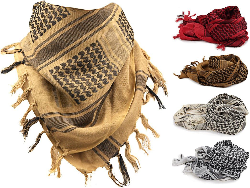 Tactical Desert Scarf Wrap, Fozela 100% Cotton Military Shemagh Keffiyeh Scarf Neck Head Wrap for Men & Women