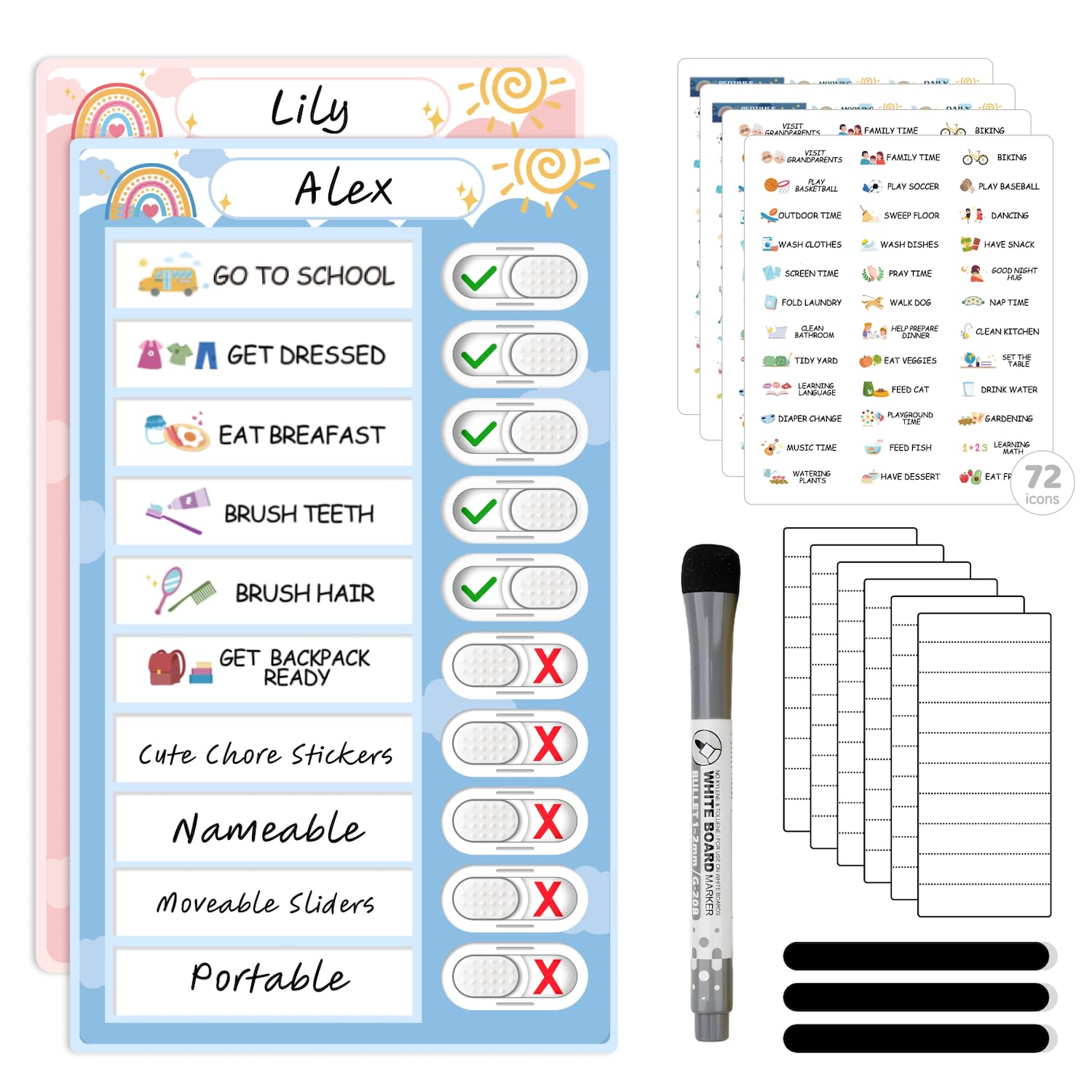 Photo 1 of 2 in 1 Namable Chore Chart for Kids, Dry Erase Morning/Bedtime Routine Chart for Kid for Refrigerator, Magnetic Visual Schedule for Kid Toddlers to Do List Checklist for Kids