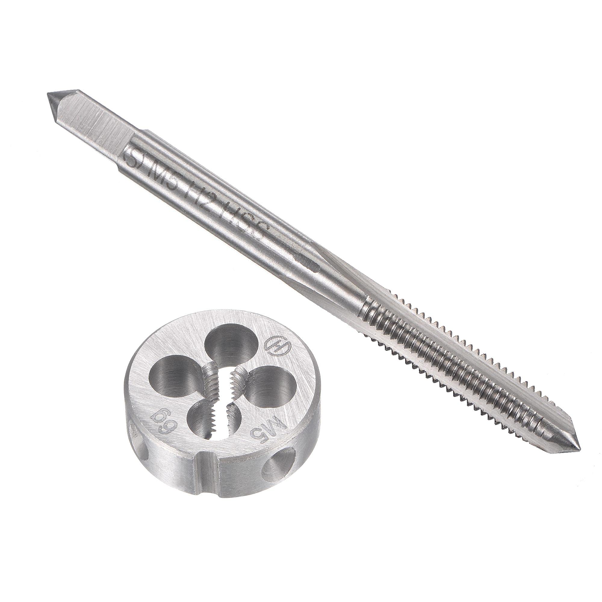 sourcing map M5 x 0.8mm Metric Tap and Die Set, Machine Thread Screw Tap with Round Threading Die, Tap & Die Kit for Nut Screw Bolt Thread Repair