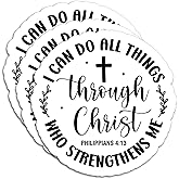 (3Pcs) I Can Do All Things Through Christ Round Philippians 4:13 Stickers, Christian Bible Verse Stickers, Inspirational Words, Decals for Books Laptops Phones Tumblers Water Bottles, Size 3 x 3 Inch