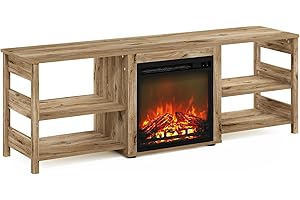 Furinno Classic 70 Inch TV Stand with Fireplace, Flagstaff Oak
