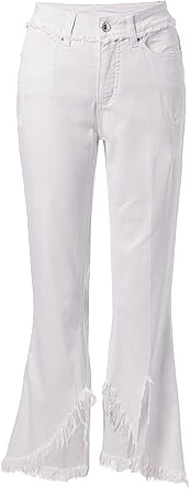 white flare fringe jeans