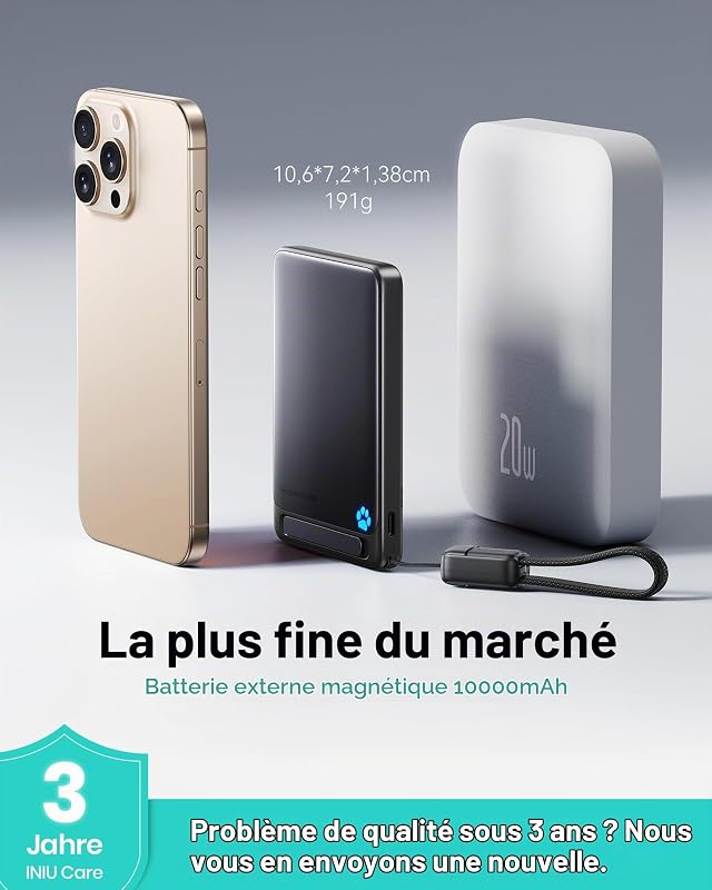 pour MagSafe Qi2 15W Batterie Externe, Ultra-Fine 10000mAh Power Bank