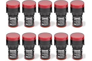 GASHER 24V 20mA Energy Saving Indicator Light Mounting Hole Size 22mm (7/8 Inch) Red 10 Pcs