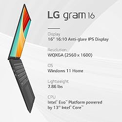 LG gram 16” Lightweight Laptop, Intel 13th Gen