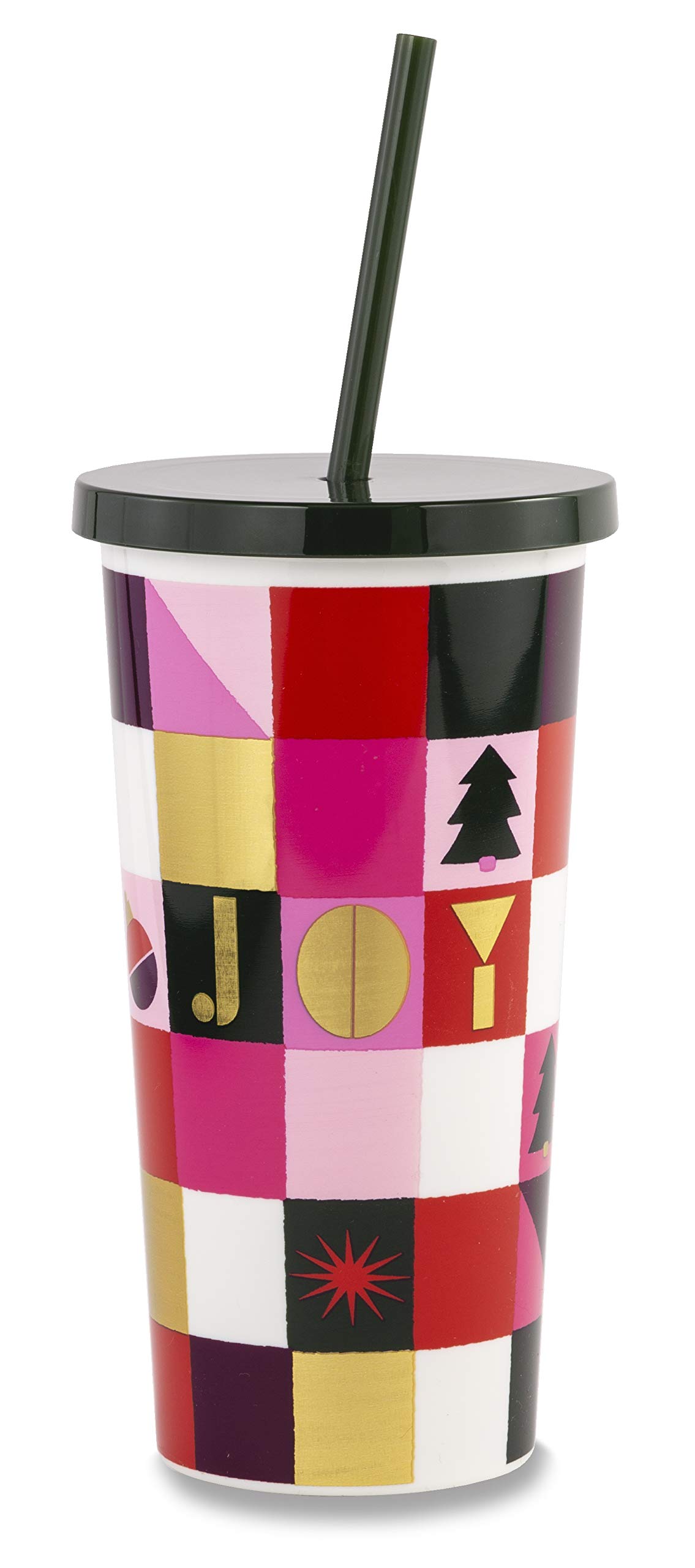 Kate Spade New York Holiday Insulated Tumbler with Reusable Silicone Straw, 20 Ounces, Joy
