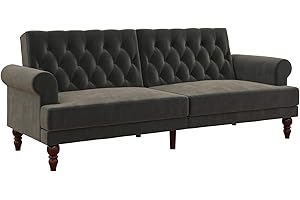 Novogratz 2342479N Upholstered Cassidy, Convertible Sofa Bed, Gray Velvet Futon