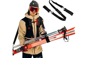 tashippa Ski Strap and Pole Carrier, Ski Straps with Non Slip Shoulder Strap, Skiing Accessories for Man Woman, Adjustable Size Portable Ski Gear for Transportation Ski Boards and Poles