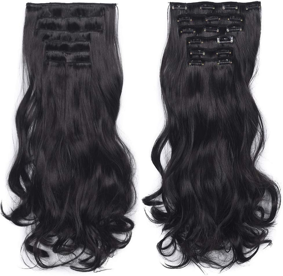 3-5 days delivery 7pcs 24 Inch Invisible Wire 16 Clip One Piece Halo Hair Extensions Secret Fish Line Hairpieces Wave Straight Synthetic Fake Clip in Hair Extensions Full Head Clip (#2)