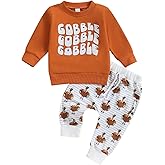 DNOMAID YZARC Toddler Baby Boy Thanksgiving Outfit Gobble Long Sleeve Sweatshirt Turkey Pants Set 2Pcs Thanksgiving Clothes