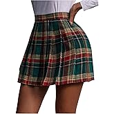 RoseSeek Women's Plaid Pleated Skirts Color Block A Line Mini Skirt Summer Outfits