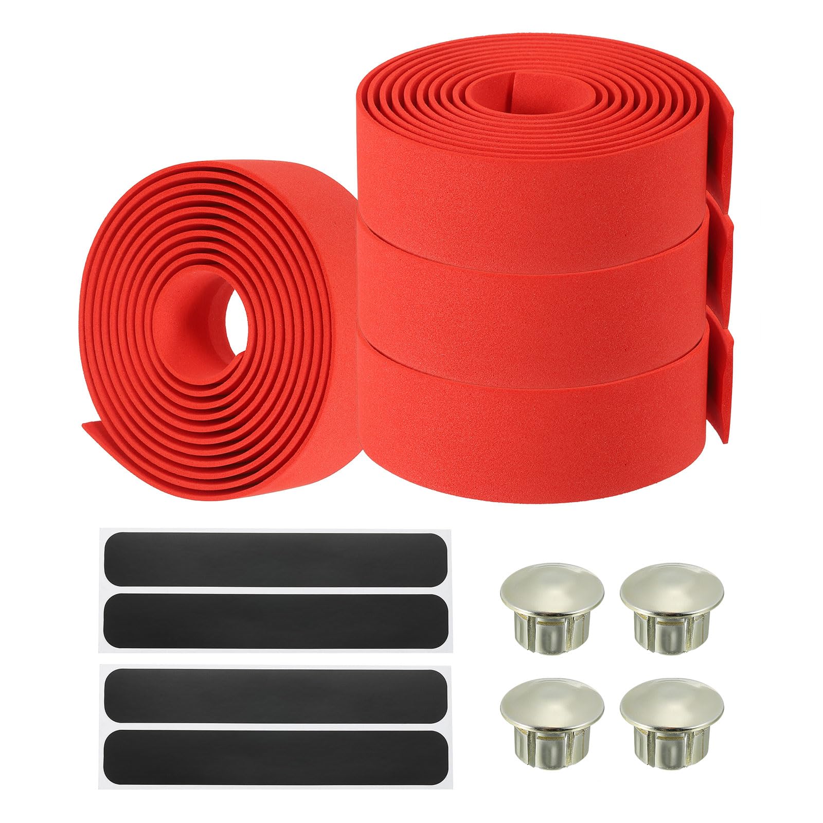 PATIKIL Bike Handlebar Tape, 4 Pack EVA Handle Grip Wraps Non-Slip Bicycle Bar Tape with Black End Plugs for Racing Bicycles Road Bicycle, Red