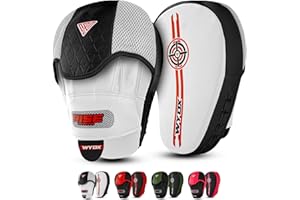 WYOX Premium Synthetic Leather Curved Focus Mitts – Boxing Pads for Hook & Jab Training, Adjustable Ventilated Strap, MMA Muay Thai Kickboxing Martial Arts Coaching Punching Hand Target Strike Shield