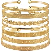 FUNOJOY Gold Bangle Bracelet Set, Multi Layer Stackable Bracelets for Women, Elegance Charms Gold Bangles Boho Open Adjustable Bracelets Jewelry Gift for Her