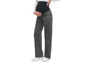 fitglam Women's Maternity Jeans Straight Leg Relaxed Fit Over Belly Pregnancy Denim Work Pants Maternity Clothes with Pockets