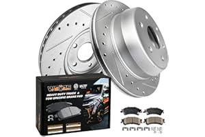 WEIZE Rear Truck & Tow Brake Rotors Kit, Carbon Fiber Ceramic Brake Pads + Drilled/Slotted Discs, Fit for Chevy Silverado GMC Sierra 1500 Tahoe Yukon Astro Safari, Single Piston Rear Caliper