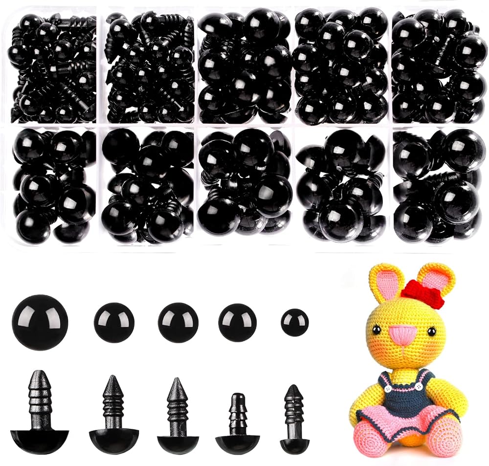 MUCUNNIA 400pcs Black Safety Eyes for Crochet Toys 6-12mm with Washers