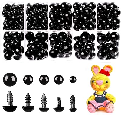 MUCUNNIA 400pcs Black Safety Eyes for Crochet Toys 6-12mm with Washers