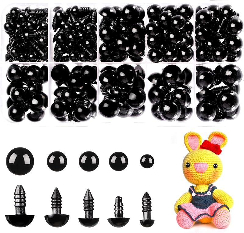 MUCUNNIA 400pcs Black Safety Eyes for Crochet Toys 6-12mm with Washers