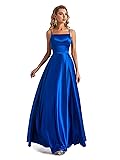 Lecureler Long Satin Spaghetti Strap Prom Dress