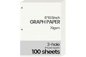 Koogel 4x4 Graph Paper, Loose Leaf Notebook 8 x 10.5, Quad Ruled Math Grid Paper, 100 Sheets Grid Filler 3-Hole Punched For School Note taking, Technical, and Engineering Drawing, White