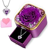 Valentines Day Gifts for Her - Preserved Real Blue Rose with Heart Necklace, Forever Flowers Gifts for Mom Grandma Wife Girlfriend at Christmas, Valentines, Mothers Day, Anniversary or Birthday Gifts for Women to Send Love