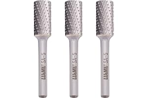 LU&MN SA-5 Tungsten Carbide Burr Cylinder Shape Double Cut Rotary Burr File(1/2” Cutter Dia X 1”Cutter Length) with 1/4'' Shank Dia,3PCS