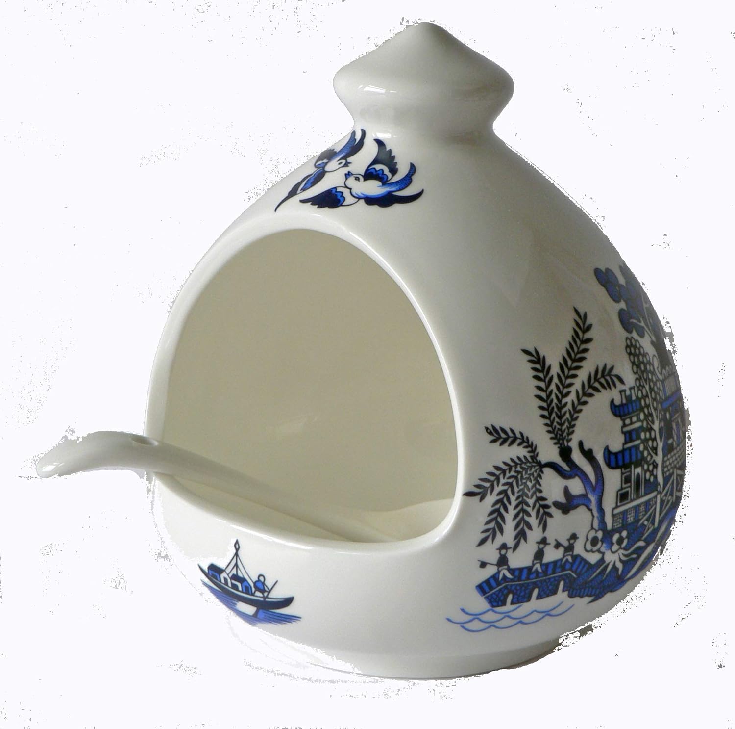 crackinchina Blue willow salt pig. Large porcelain pig with ceramic