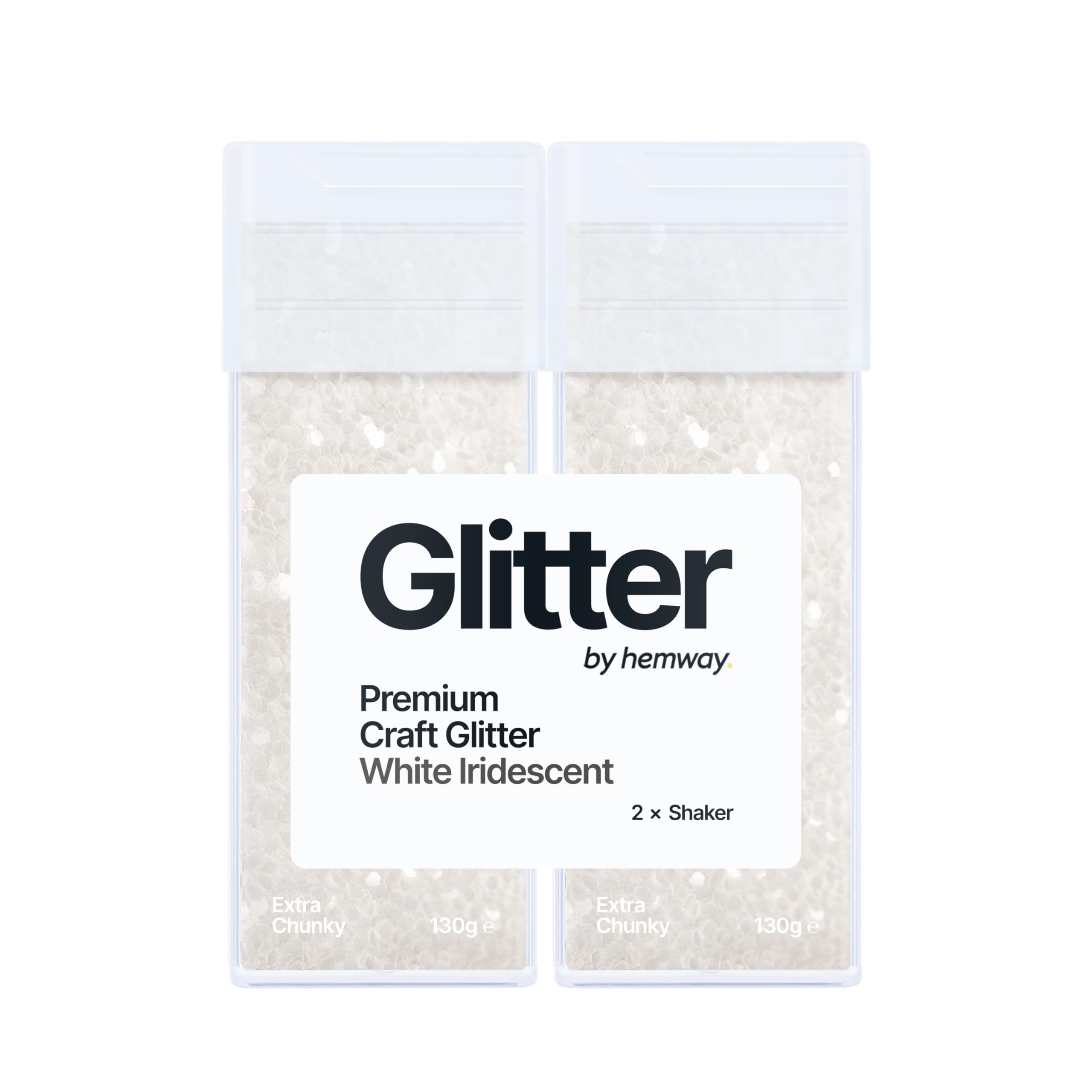 Hemway Glitter Shaker White Iridescent 130g x2 Pack Extra Chunky, Craft Glitter Shakers for Resin & Epoxy Crafts, Christmas Art Supplies, Nail, Body, Face, Eye, Festival, Crafting, Slime, Sparkle