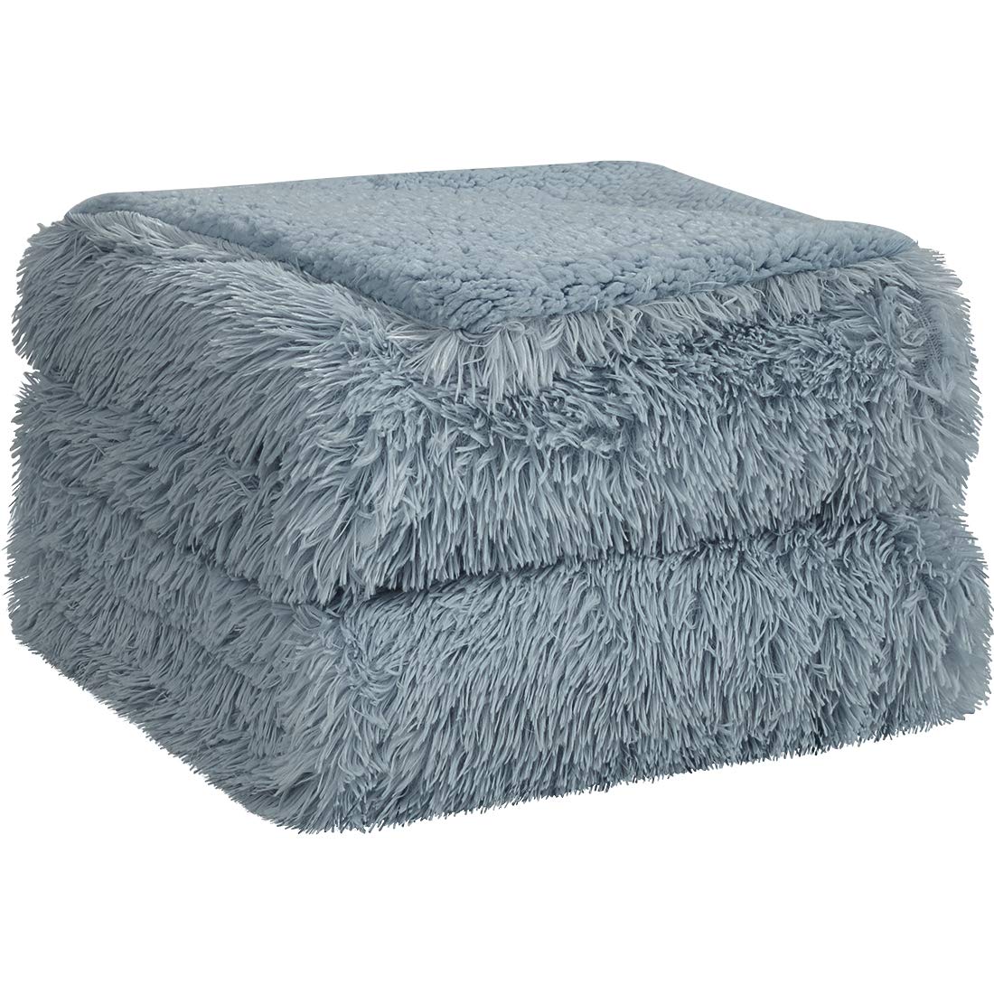PiccoCasa Shaggy Faux Fur Blanket - Soft Warm Reversible Solid Sherpa Reverse Throw Blanket for Sofa, Couch and Bed - Luxury Plush Fluffy Fleece Blankets As Gifts (50x60 Inch, Pale Gray)