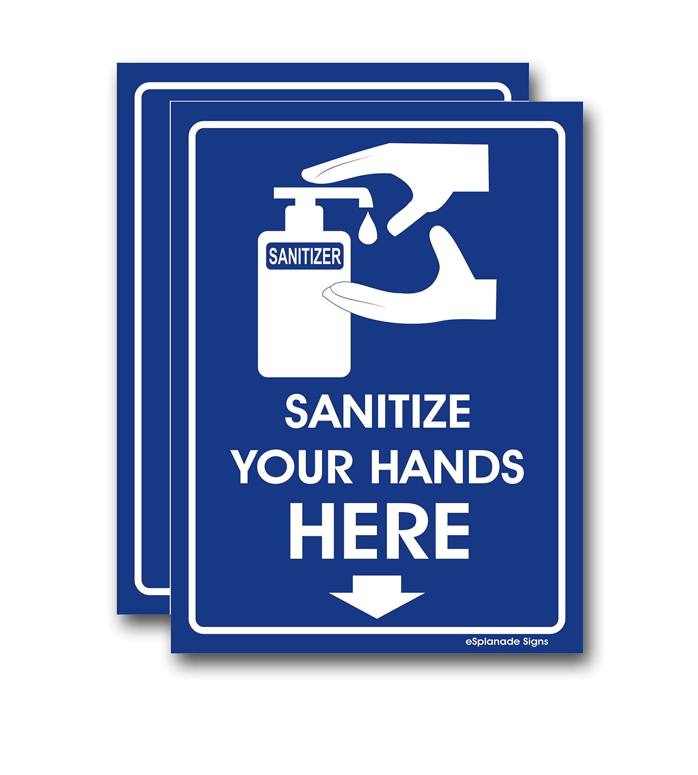 eSplanade Sanitize Your Hands Here Sign Sticker Decal - Easy to Mount Weather Resistant Long Lasting Ink Size (8" x 6")