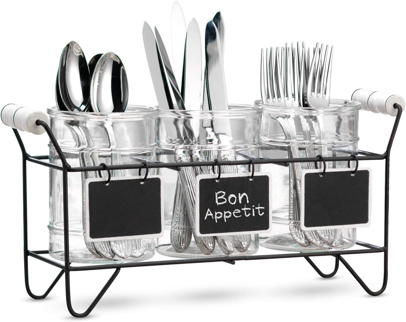 Glass Kitchen Utensil Holder Set 3 Clear Silverware Jars