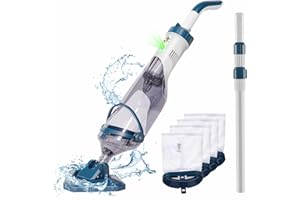 ENHULK (2024 New Version) Pool Vacuum for above Ground Pool with a Telescopic Pole, Running time up to 1H, T403 Handheld Rechargeable Pool Cleaner with Powerful Suction up to 18.5 gallons/min