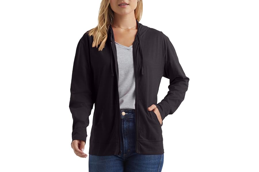 Hanes Women's Lightweight Full Zip Hoodie, Textured Cotton Zip Up, T-Shirt Hoodie