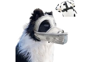 PLYFOU Dog Muzzle, Mesh Soft Muzzle for Large Medium Dogs with Front Opening Design, Dog Mouth Cover to Prevent Biting, Licking, Chewing, Scavenging, Breathable Pet Muzzle (Gray, S)