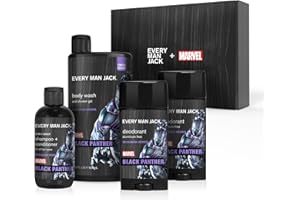 Every Man Jack Black Panther Body Set - Perfect for Every Guy & Marvel-Lover - Bath and Body Marvel Gift Set with Clean Ingredients & Incredible Scents - Includes Body Wash, Shampoo & Deodorant 2-Pack