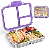 BABHAMNESS Stainless Steel Bento Lunch Box for Kids Adults, 3 Compartments Metal Bento Box with Transparent Lid & Silicone Container for Kids,Dishwasher-Safe,School & Travel,BPA-Free(Purple)