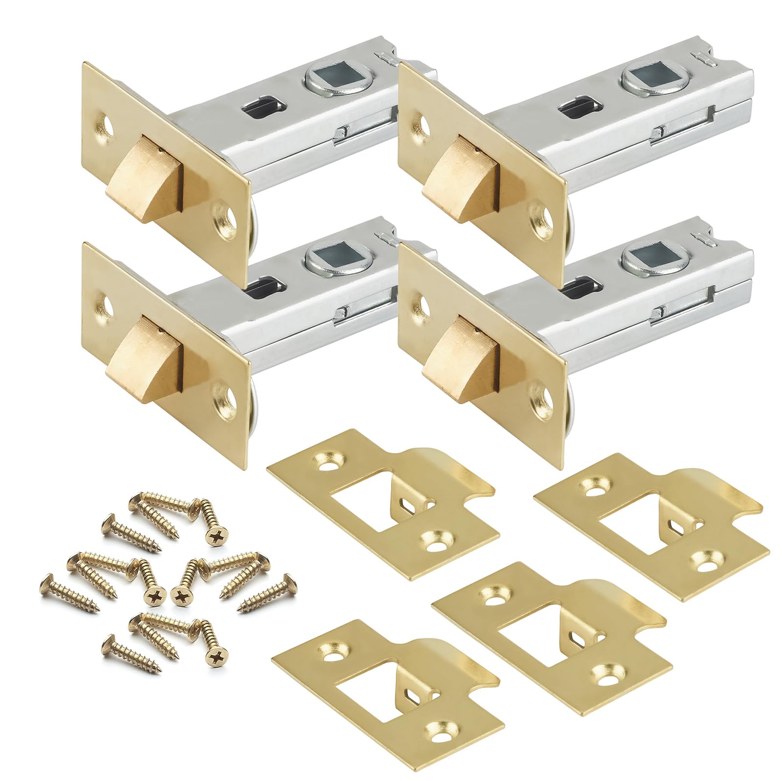 Pack of - 4 Brass Finish Tubular Latch 63mm – Suitable for Spring Lock Lever & Door Knob Furniture – Fixing Screws Included